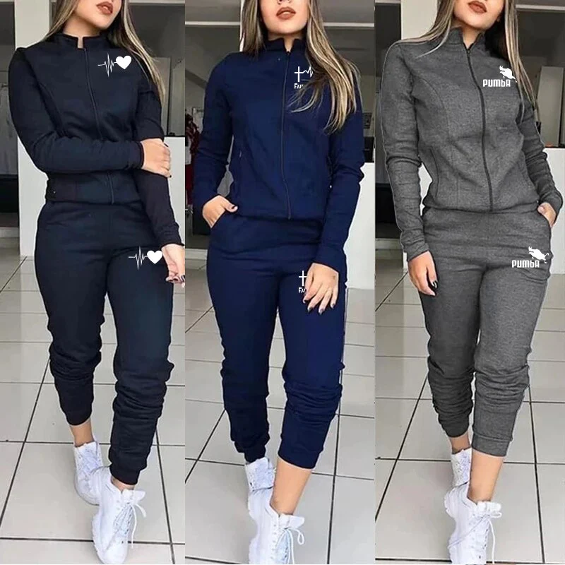 Hulianfu 2 Piece Set Spring Autumn Women Tracksuit Zipper Sweatshirt+Pants Sportwear Casual Women's Sports Suit Hoodies Set Female - Deanwangkt
