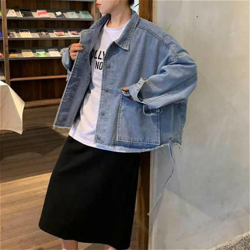 Hulianfu Basic Jackets Women Spring Chic Denim Harajuku Baggy Youth Female Short Outwear Korean Tassel All-match Preppy Girl Streetwear - Deanwangkt