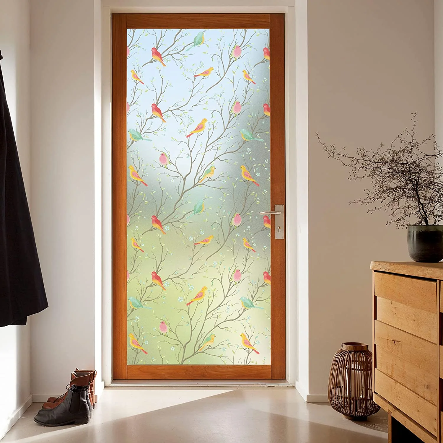 HULIANFU Privacy Window Film Opaque Non-Adhesive Bird Decals Decorative Glass Covering Static Cling Tint Frosted Window Stickers for Home - Deanwangkt