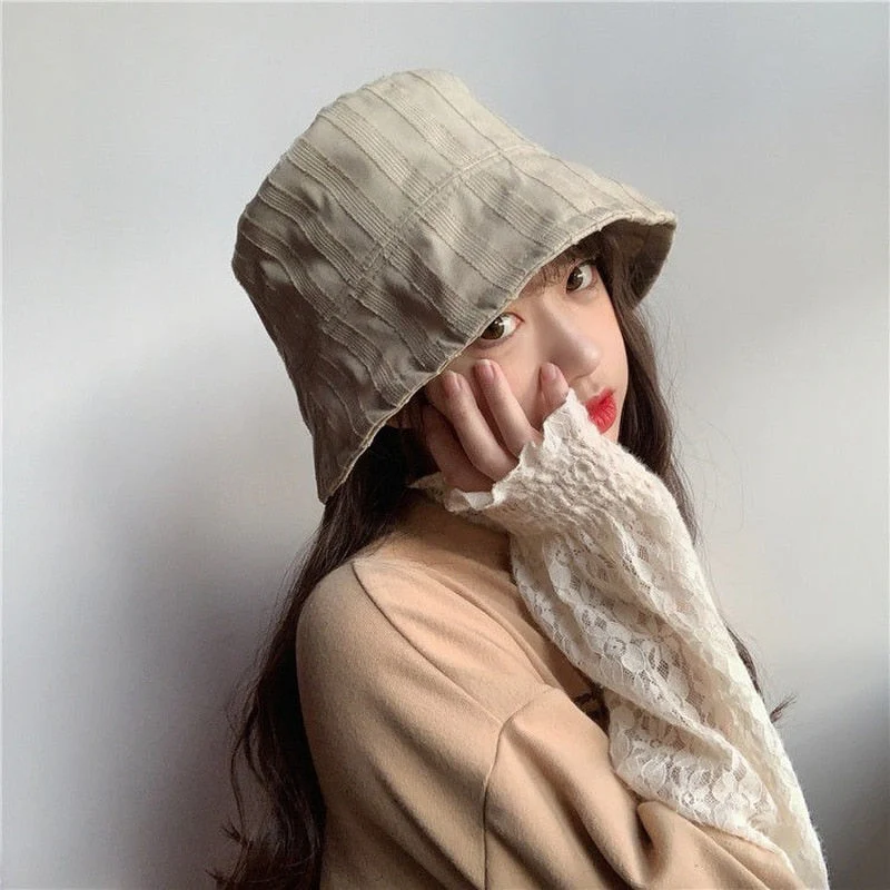Hulianfu Bucket Hats Women Solid Simple Basic All-match Casual New Design Korean Fashion Sun Protection Streatwear Harajuku College Cozy - Deanwangkt