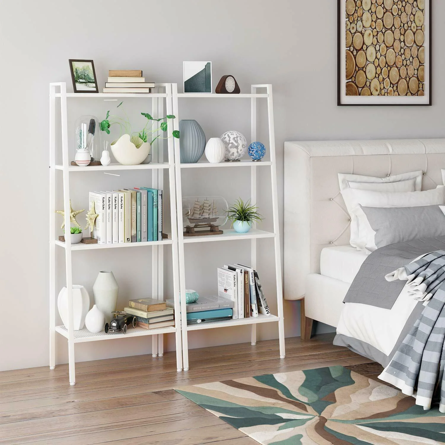 HULIANFU Ladder Shelf 4-Tier Bookshelf Plant Flower Stand Storage Rack Industrial Organizer Modern Shelves Shelving Bookcase Stable Metal - Deanwangkt
