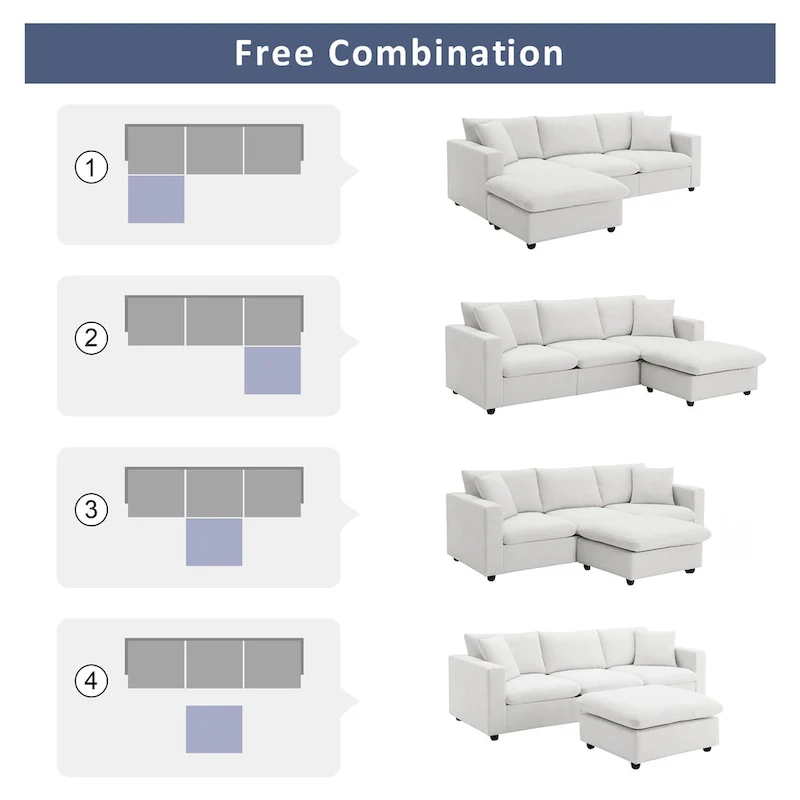 L-shaped Polyester Fabric Couch Modern Sectional Sofa with Ottoman