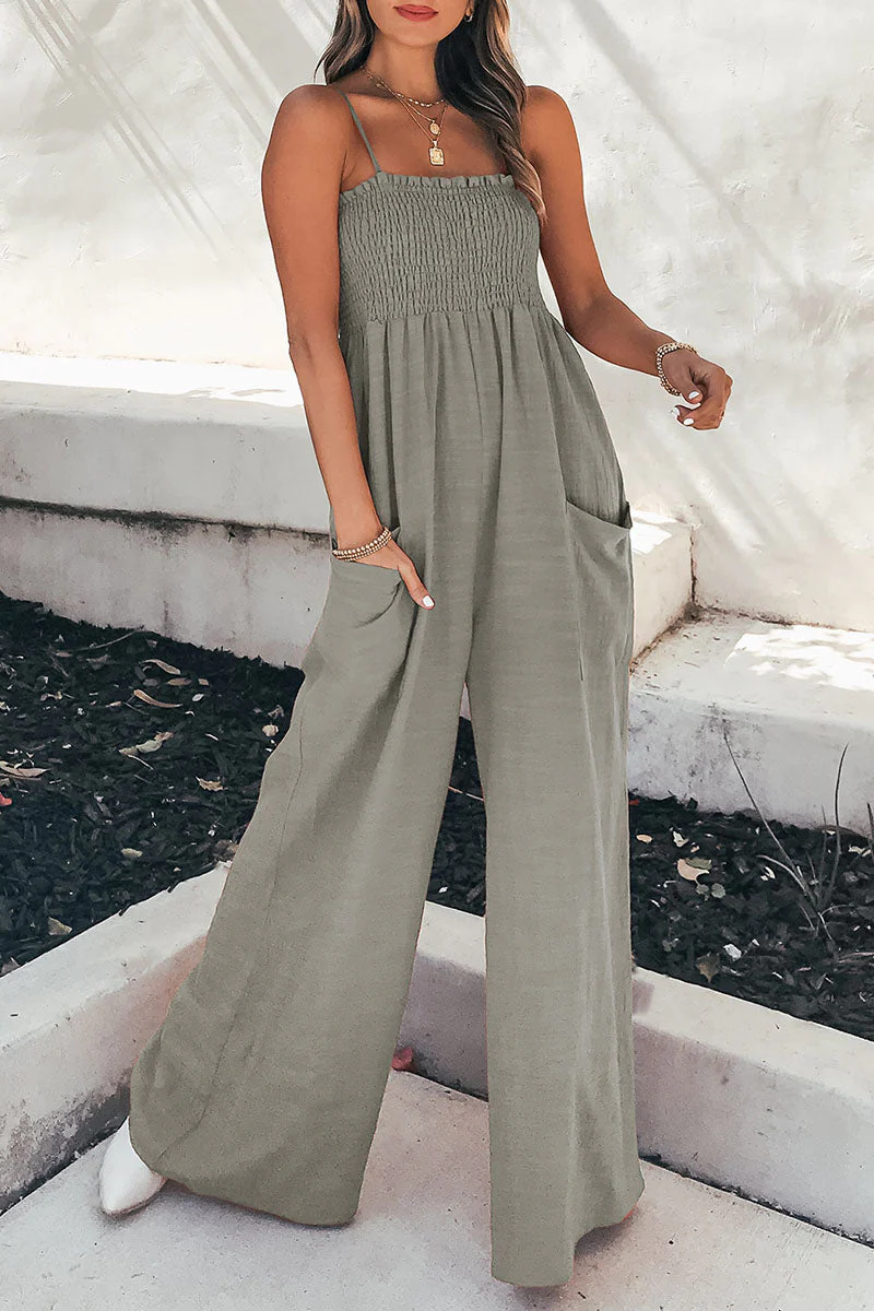 hulianfu Fashion Living Solid Pocket Spaghetti Strap Loose Jumpsuits(5 colors) - Deanwangkt
