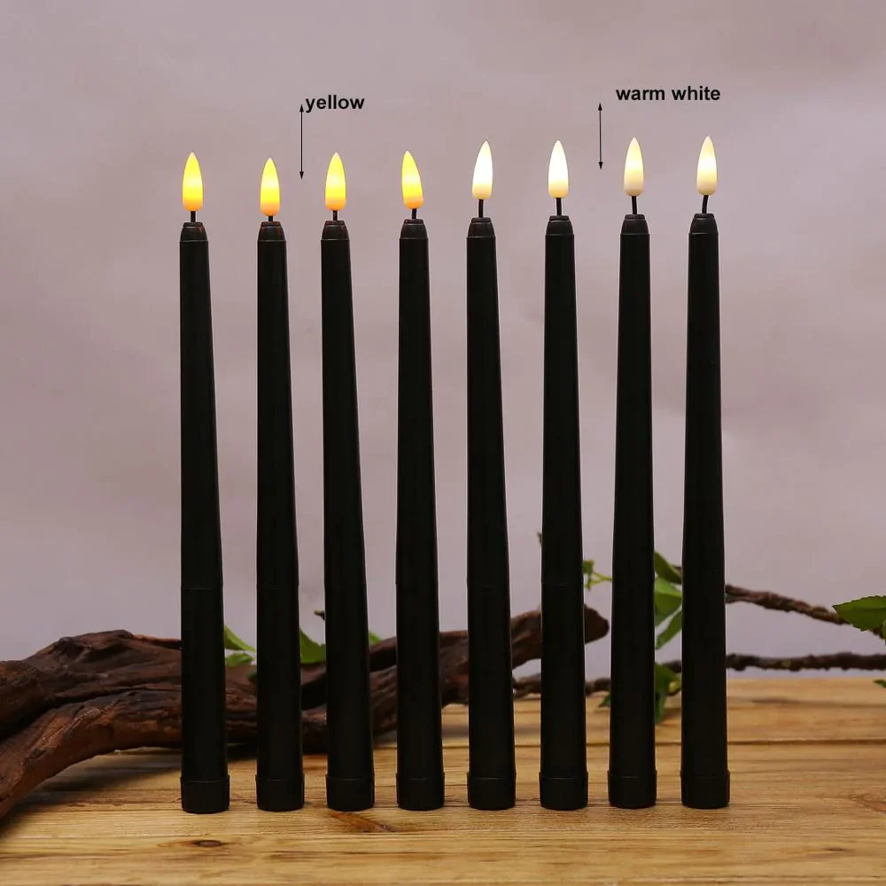 HULIANFU Pack of 6 Black/White LED Birthday Candles,Yellow/Warm White Plastic Flameless Flickering Battery Operated LED Halloween Candles - Deanwangkt