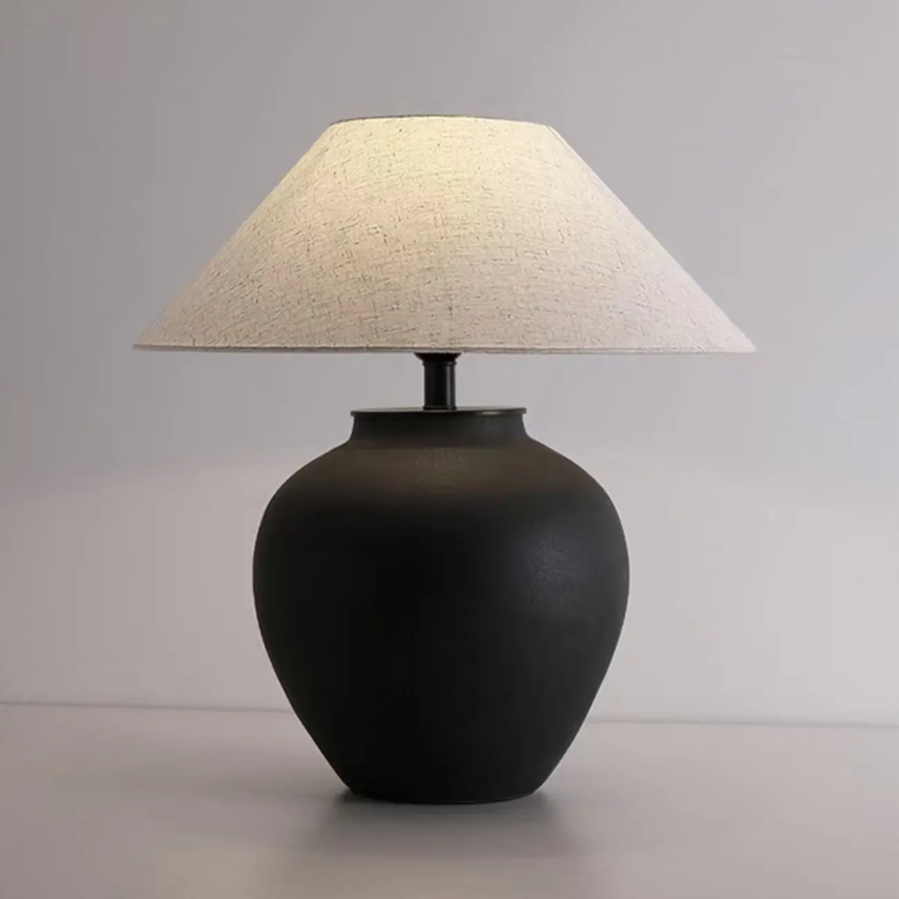 Simple Modern Ceramic Yellow LED Table Lamp in Fabric Shade