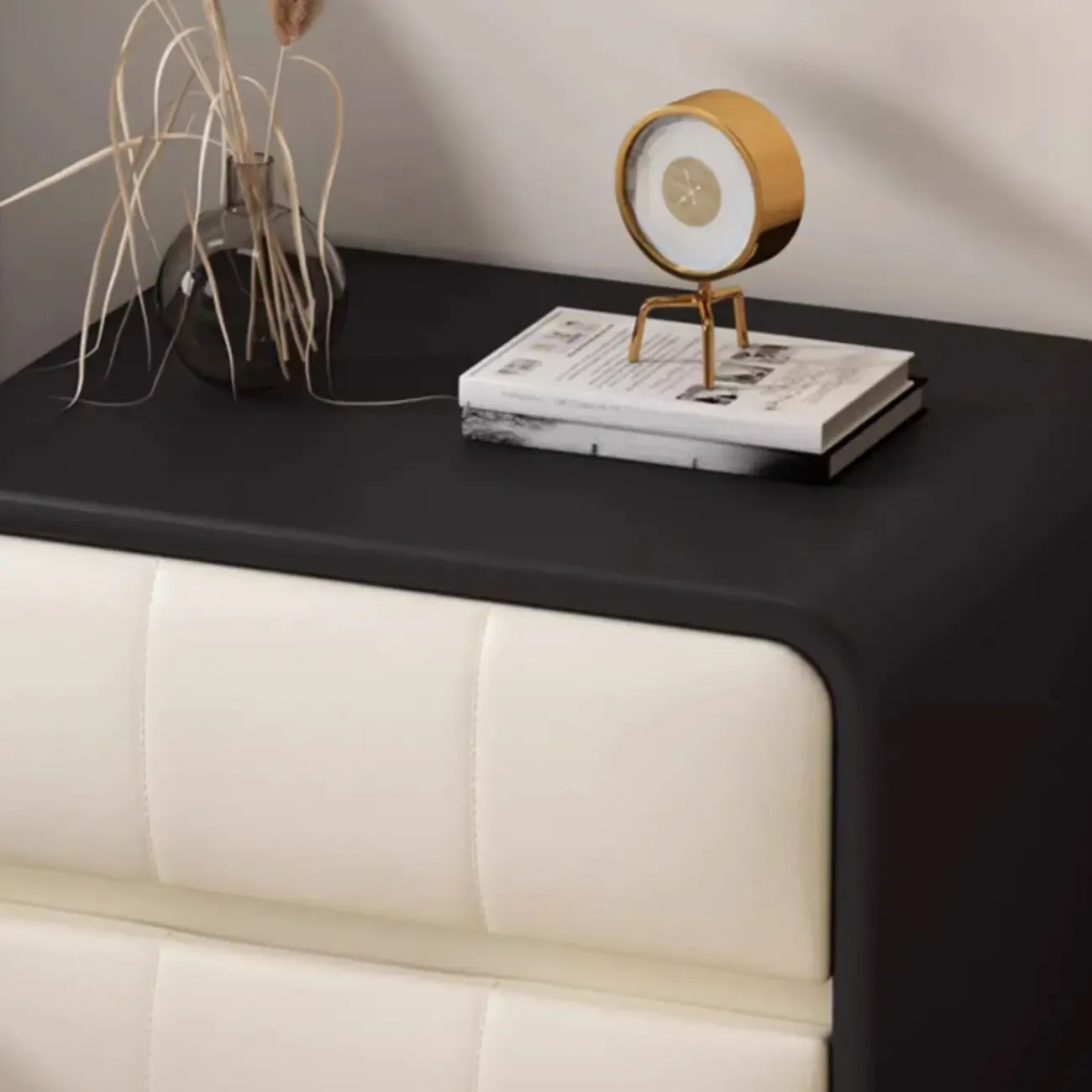 Modern Leather Wood Soft-Line 2 Drawer Nightstand