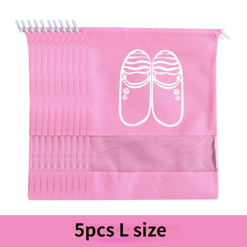 HULIANFU Shoes Storage Bag Closet Organizer Non-woven Travel Portable Bag Waterproof Pocket Clothing Classified Hanging Bag 5pcs L size - Deanwangkt