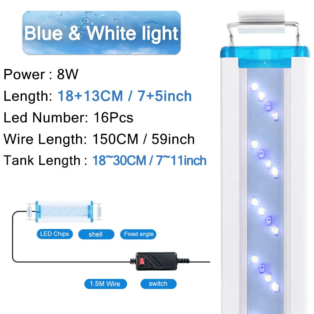 HULIANFU Super Slim LEDs Aquarium Lighting Aquatic Plant Light 18-75CM Extensible Waterproof Clip on Lamp For Fish Tank 90-260V - Deanwangkt