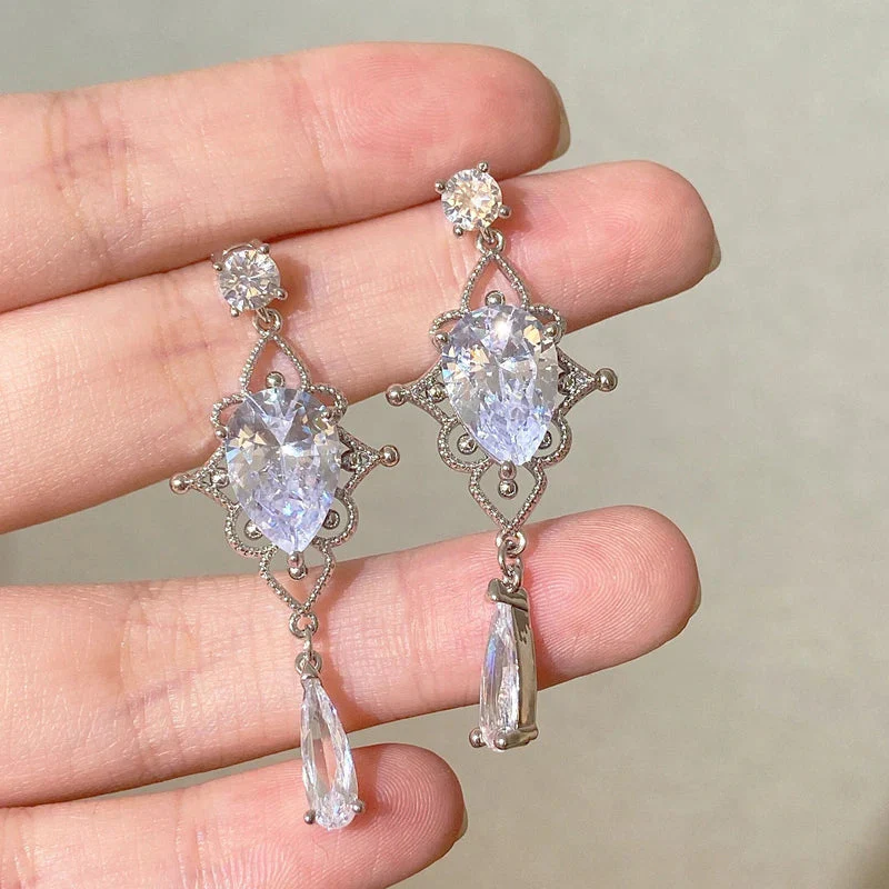 hulianfu Korean Baroque Shiny Waterdrop Crystal Drop Earrings For Women Girls Fashion Silver Color Pendientes Party Jewelry - Deanwangkt