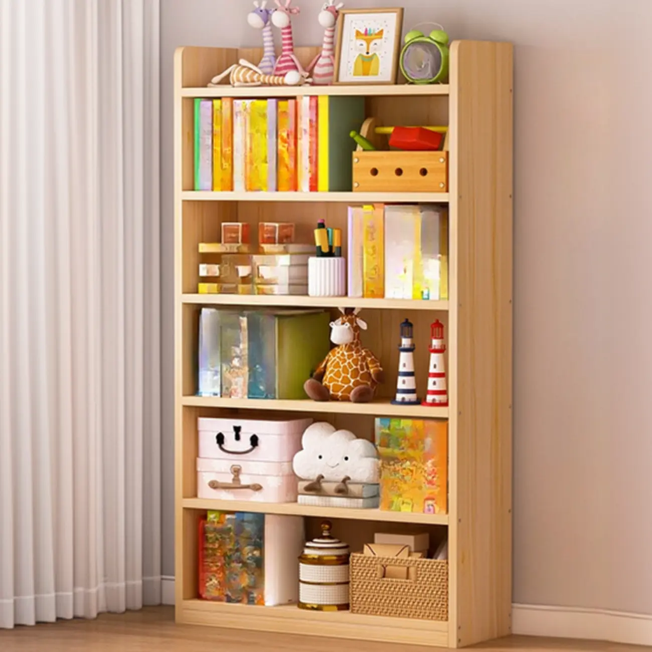 Solid Wood 5-Tier Display Open Shelving Unit Bookcase