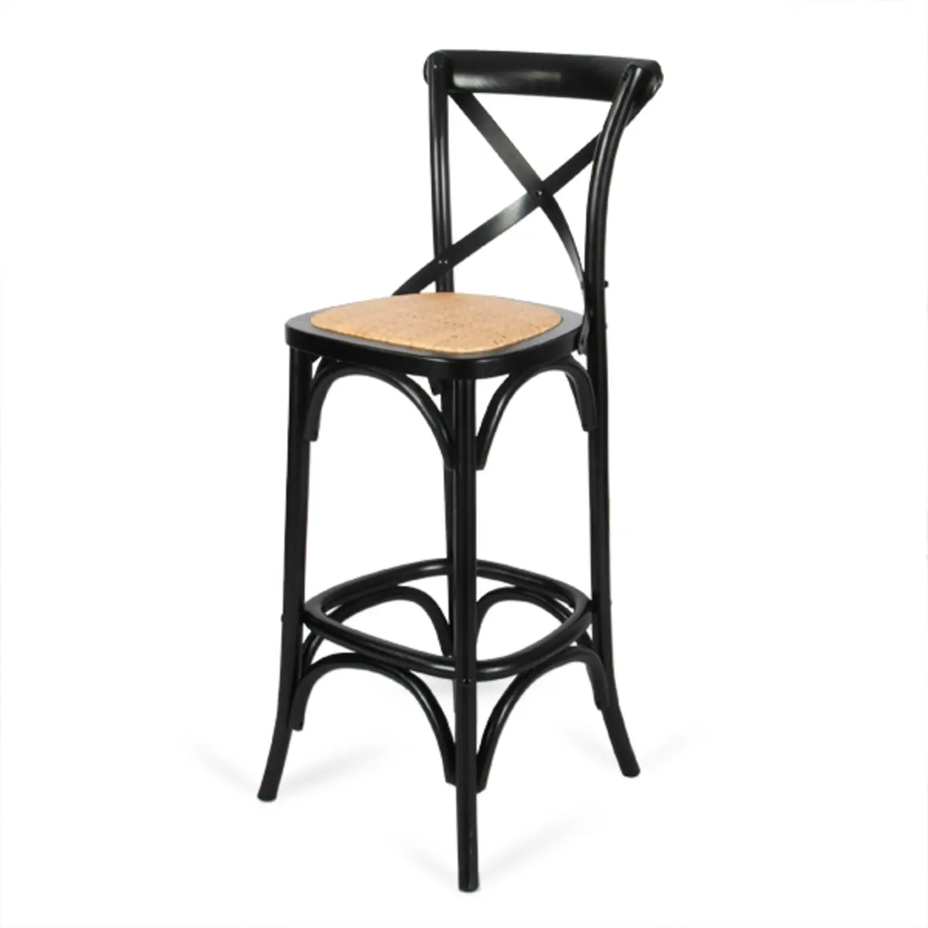 Rustic Farmhouse Wooden Square Rattan Cross Back Bar Stools