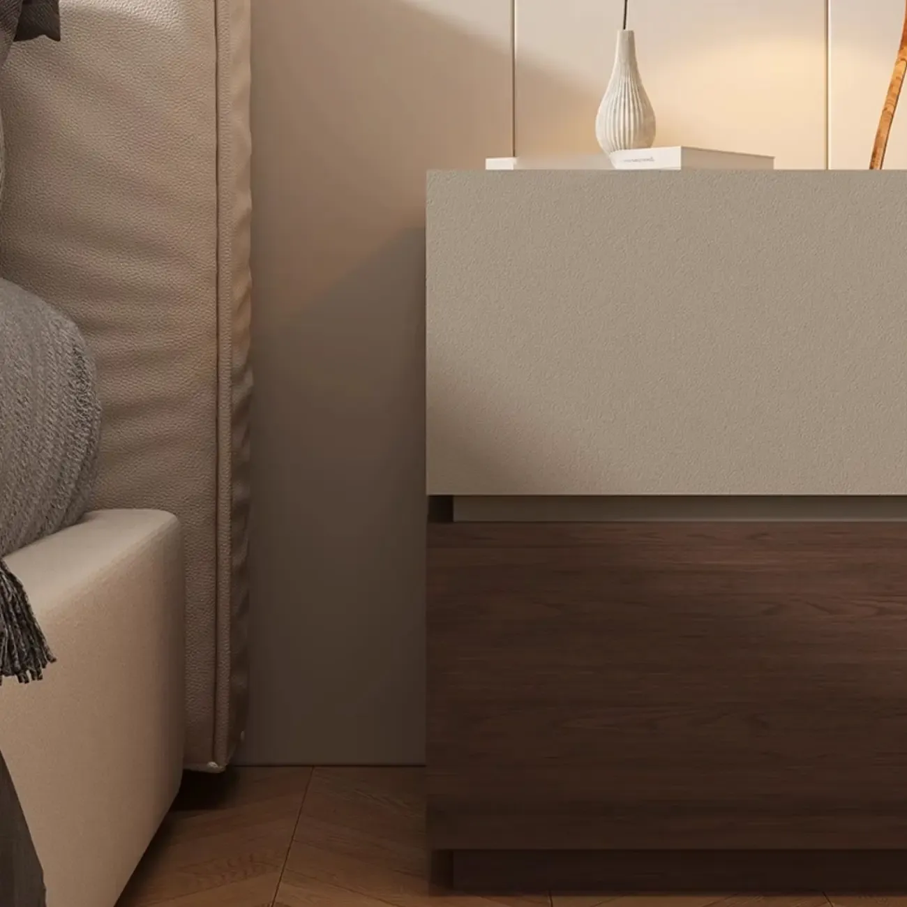 Modern Wood Two-Tone Drawers Nightstand