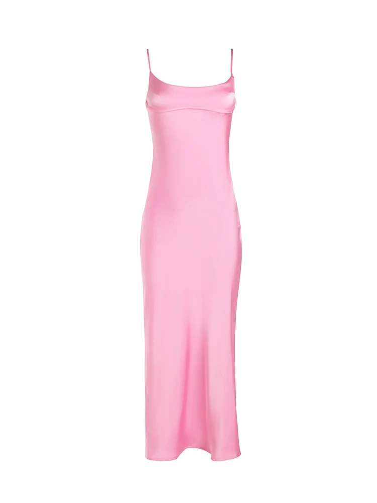 Hulianfu Pink Camis Satin Long Dresses Elegant Sleeveless Slip Holiday Party Dresses Sexy Casual Backless Summer Dresses Women 2026 - Deanwangkt
