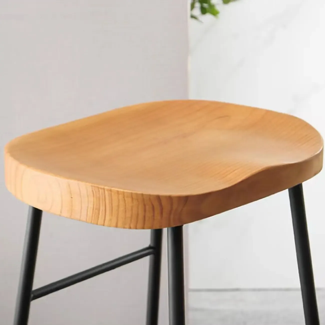 Natural Wood Saddle Seat Backless Counter Bar Stools