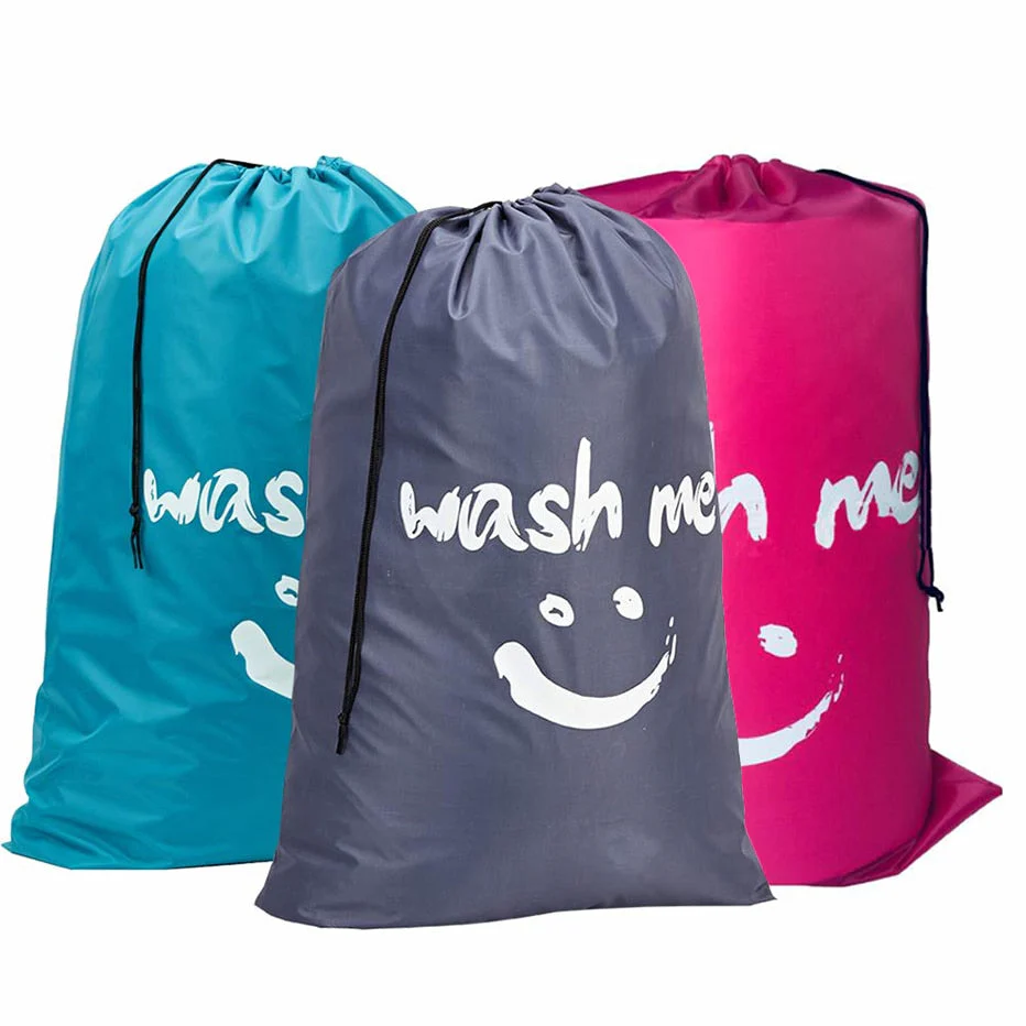HULIANFU Smile Shape Nylon Laundry Bag Wash Me Travel Storage Pouch Machine Washable Dirty Clothes Organizer Wash Drawstring Bag - Deanwangkt