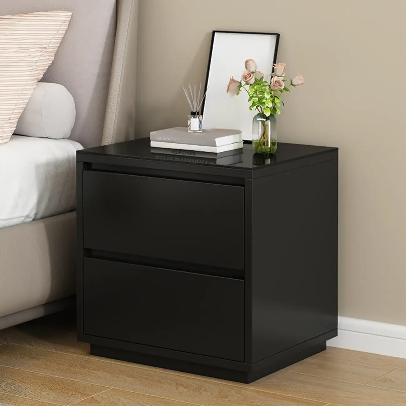 Wood Modern Narrow Two-Drawer Nightstand