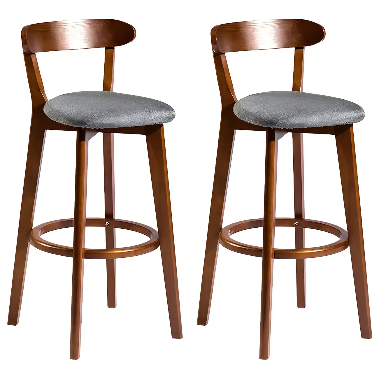 Wooden Upholstered Low Back Bar Height Stools Set of 2