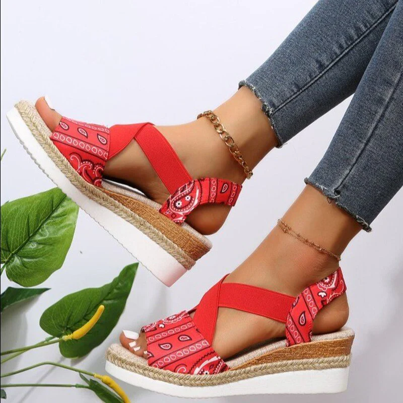 new Summer Women's Wedges Sandals Peep Toe Ladies Cross-tied Slides Thick Bottom Fashion Open Toe Female New Woman Shoes - Deanwangkt