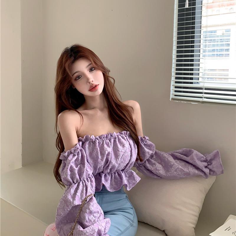 Hulianfu Floral Fashion Women Blouse Sexy Low Cut Blouse Tall Tops High Quality Jacquard Beautiful Tee Shirt Long sleeve Youth Clothing - Deanwangkt