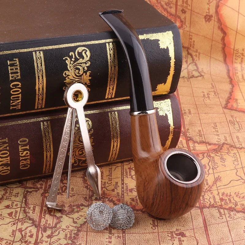 HULIANFU Resin Smoking Tobacco Pipe Set Classic Wooden  Herb Grinder Pipe Smoking Chimney Filter Gift for Smoke Accessories - Deanwangkt