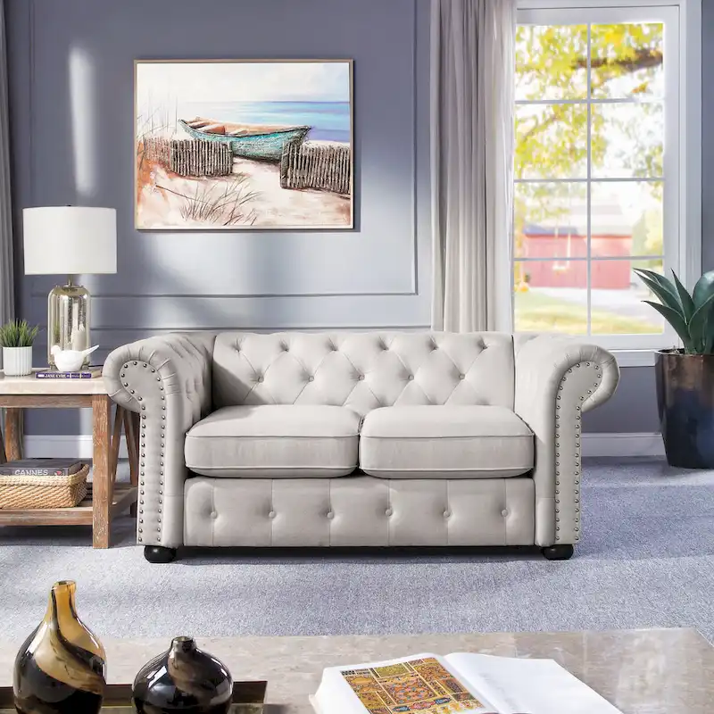 Corvus Aleksis Tufted Chesterfield Loveseat Sofa