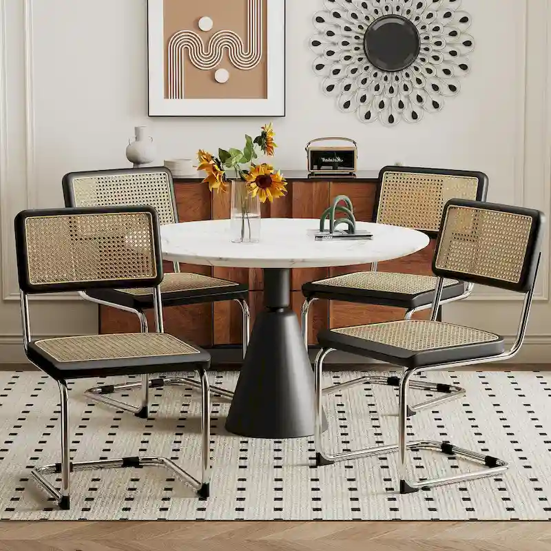 Dining Chairs Set of 2, Upholstered Natural Rattan Kitchen Chairs, Armless Accent Chair Side Chairs