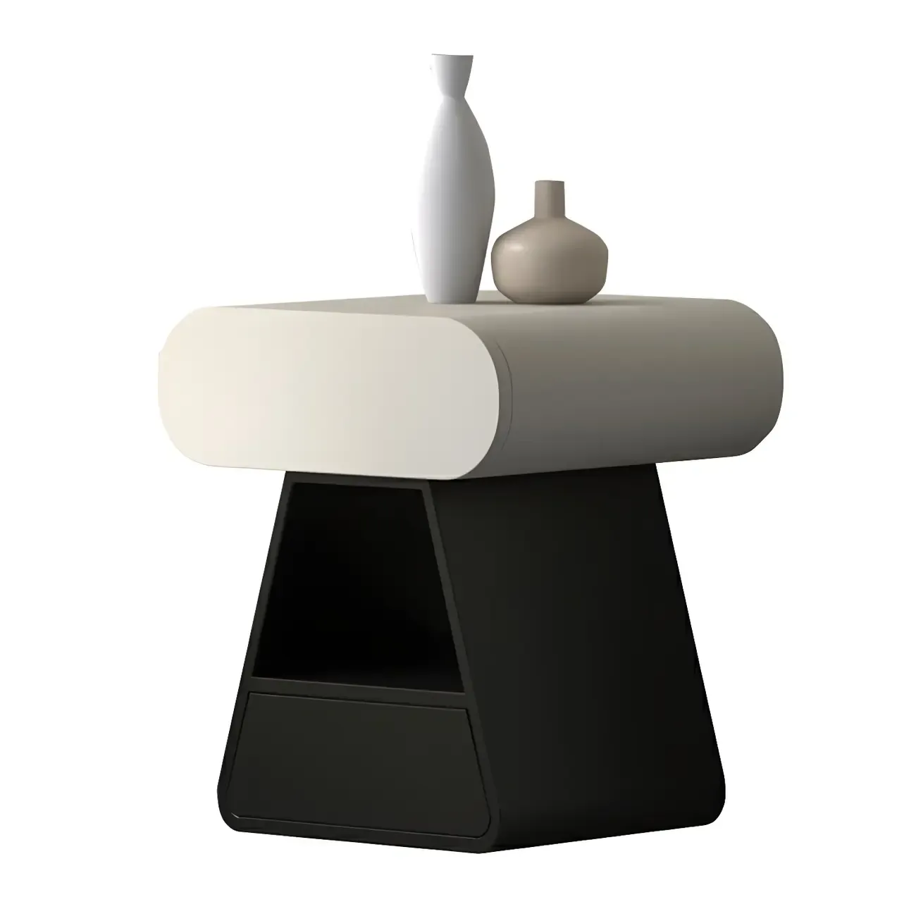 Simple Rectangular Wood Black-White 2 Drawer Nightstand