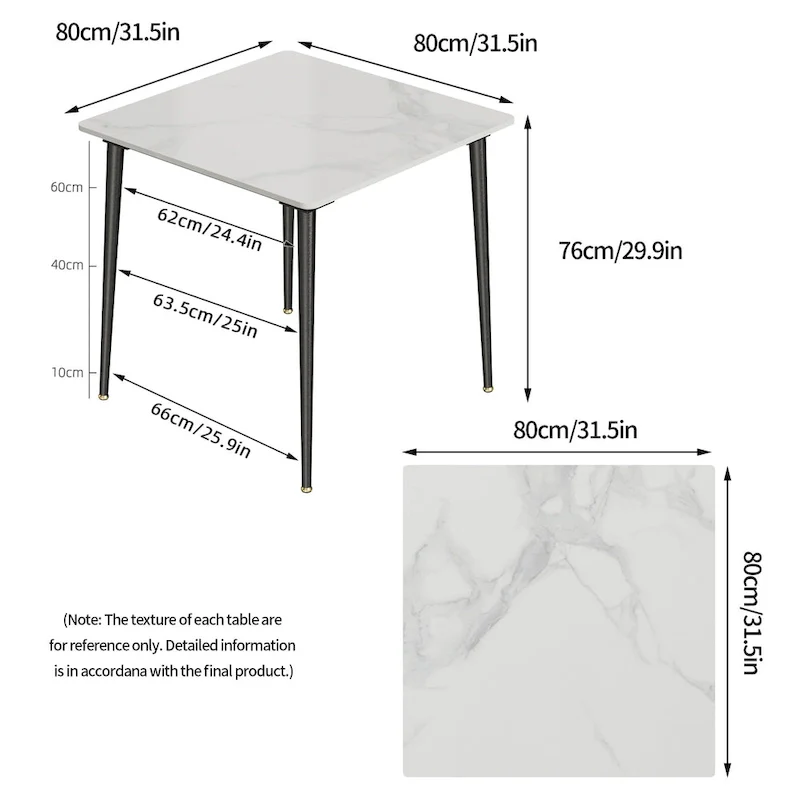Modern Slate Kitchen Dining Table with Sintered Stone Top Metal Legs (Table Only) - 31.5x31.5x30 inch