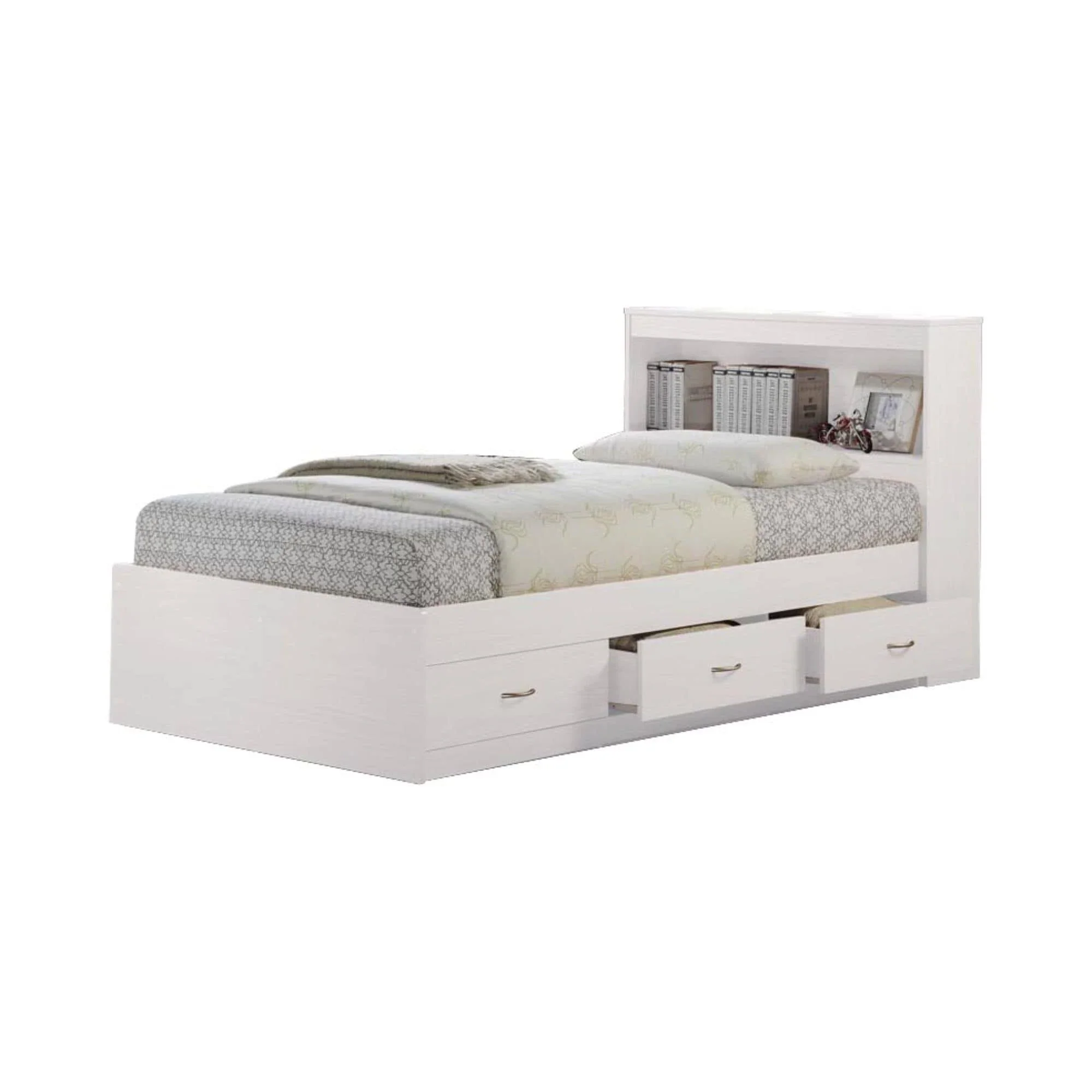 Contemporary Home Living 85.5 inch White Captain Bed with 3 Drawers and Headboard - Twin Size