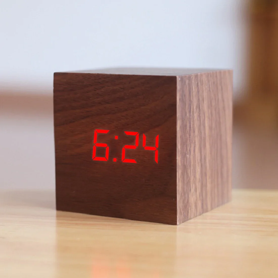 HULIANFU New Qualified Digital Wooden LED Alarm Clock Wood Retro Glow Clock Desktop Table Decor Voice Control Snooze Function Desk Tools - Deanwangkt
