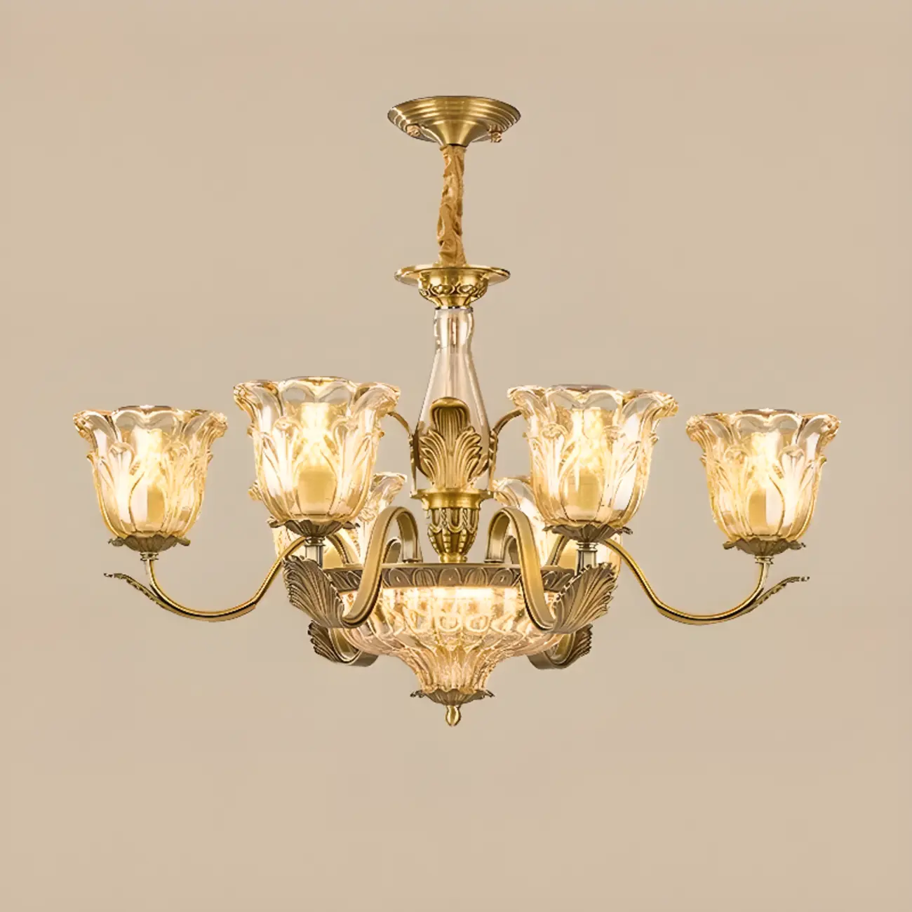 Gold Floral Glass Crystal Linear Modern Chandelier