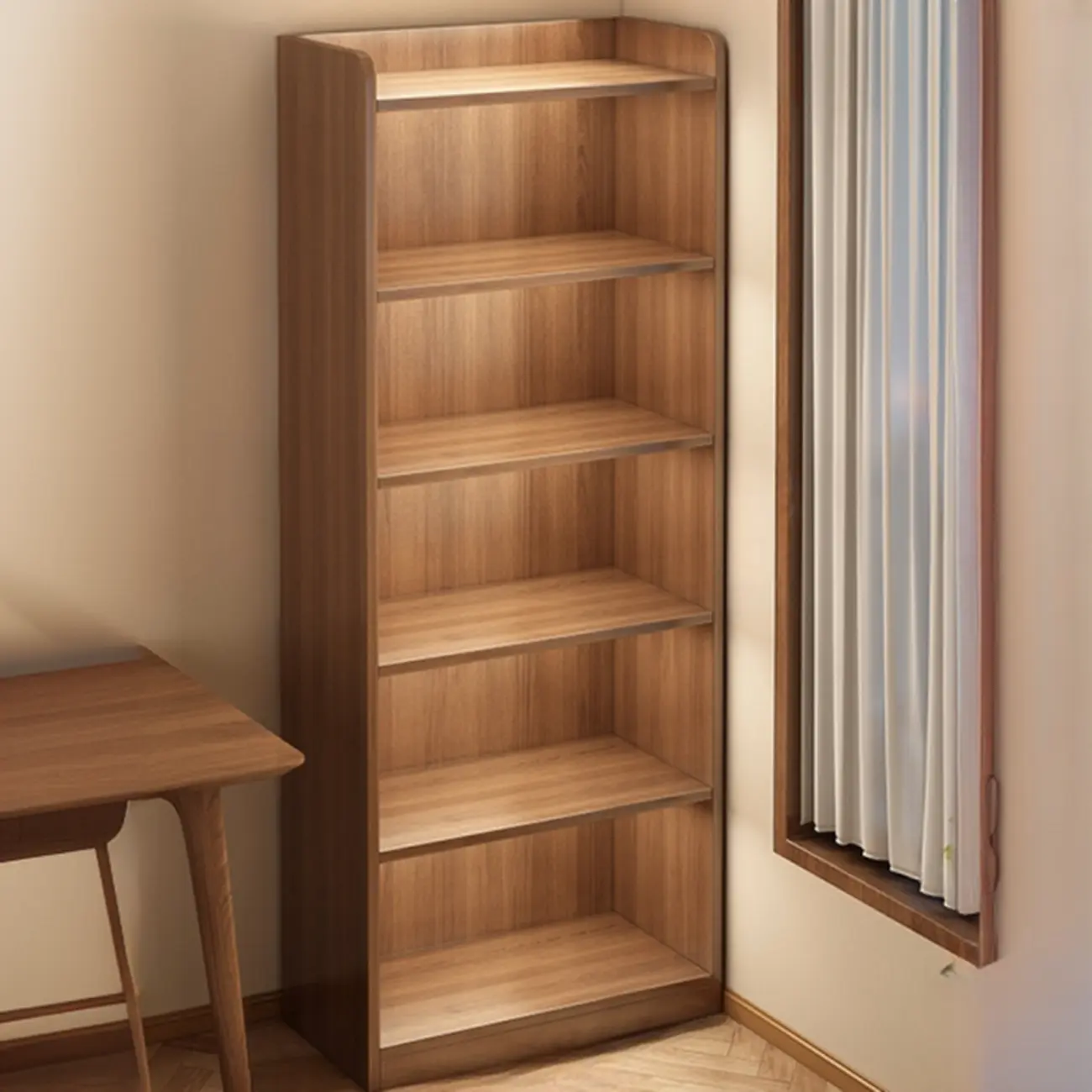 Brown Vertical Multi Tier Closed Back Wood Bookshelves