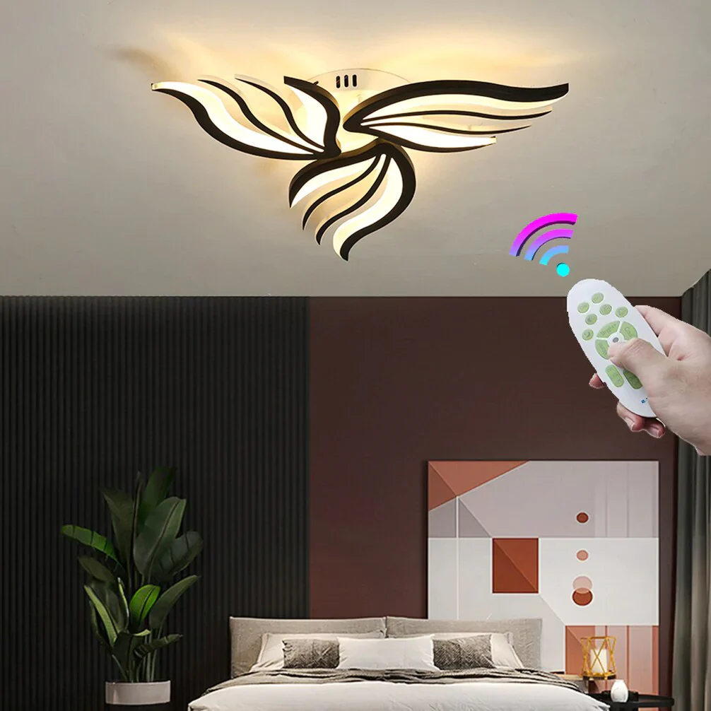 HULIANFU Modern LED Ceiling Lights Dimmable Bedroom Chandelier Lamp Flower-Shape Design With Remote Control Study Hotel Ceiling Lamps - Deanwangkt