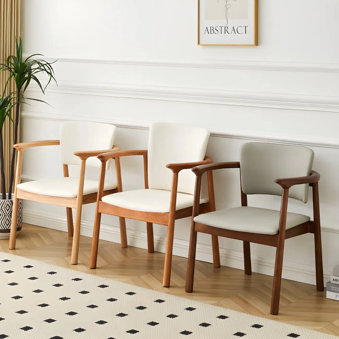 Modern Upholstered Rubberwood Arm Dining Chair Set of 2