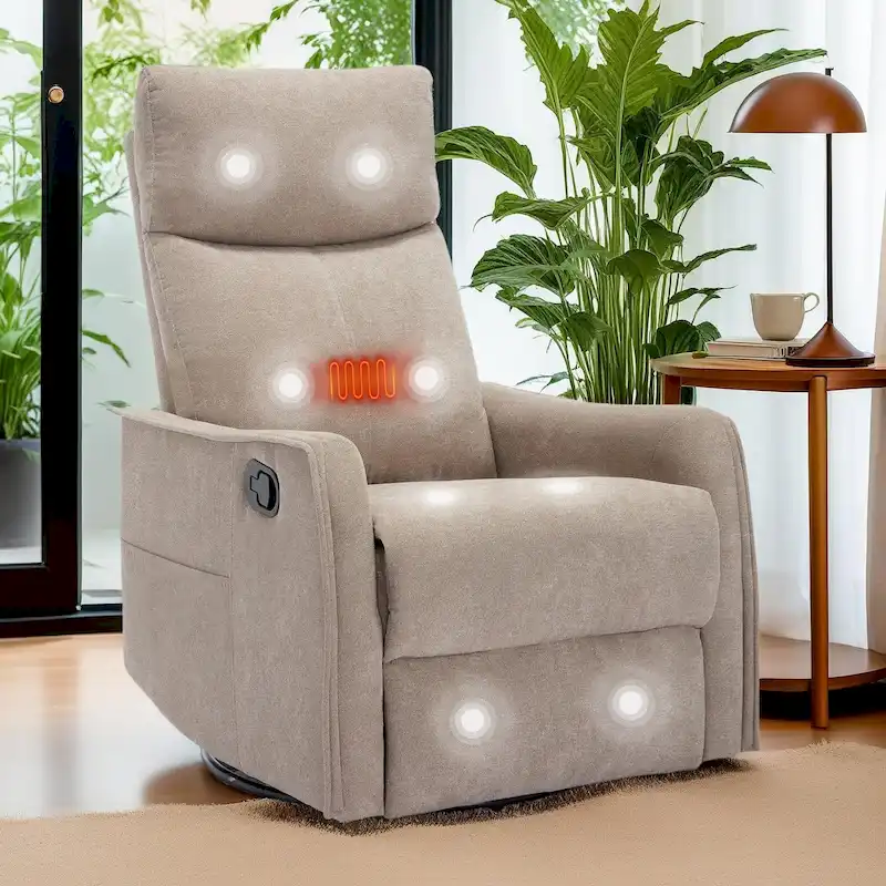 360 Swivel Rocker Recliner Chair with Massage and Lumbar Heating