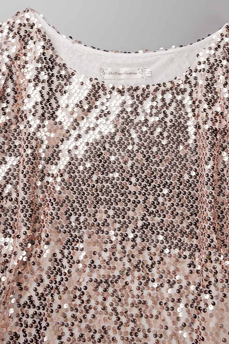 Casual Street Solid Sequins O Neck T-Shirts - Deanwangkt