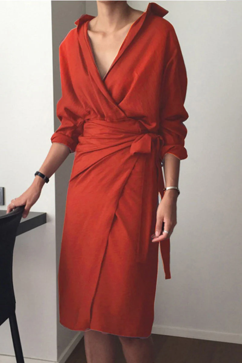 hulianfu Street Solid Bandage Patchwork V Neck Irregular Dress Dresses(3 colors) - Deanwangkt