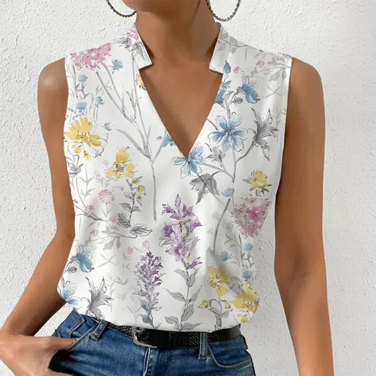 Hulianfu Fashion V-neck Sleeveless Blouse Floral Print Tank Top Femme 2026  Summer Casual Office Vintage Women Tops And Blouses Plus Size - Deanwangkt