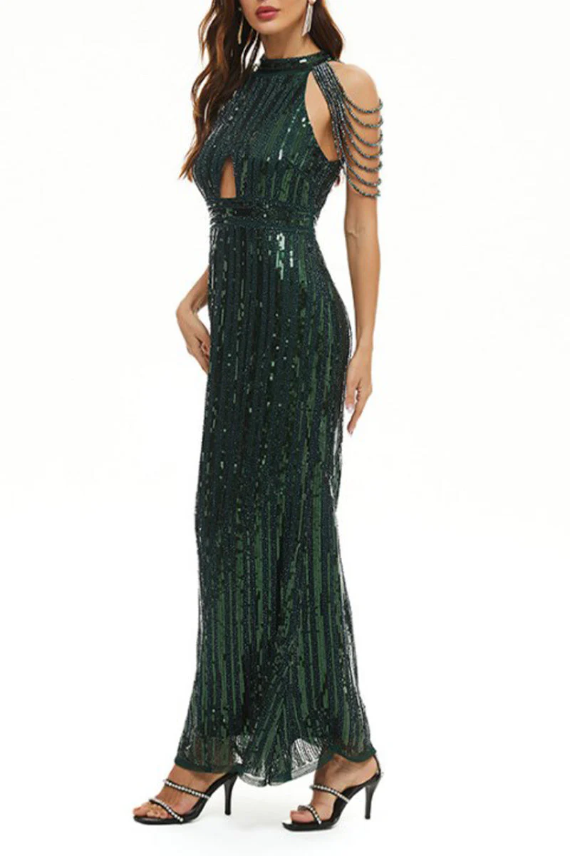 hulianfu Celebrities Elegant Solid Sequins Patchwork O Neck Evening Dress Dresses - Deanwangkt