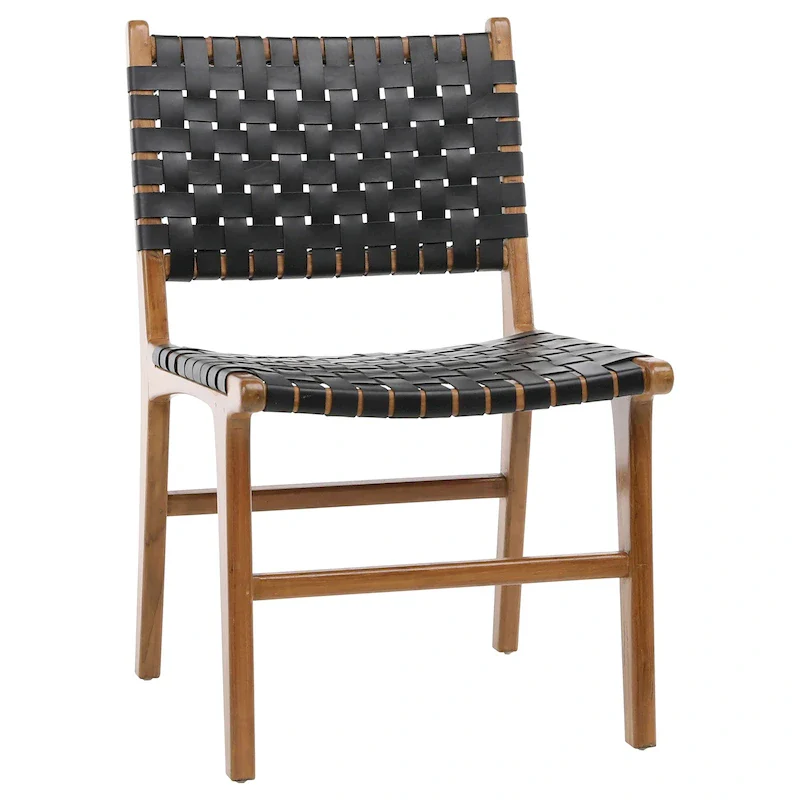 Maverick Top Grain Woven Leather with Teak Frame Dining Side Chair