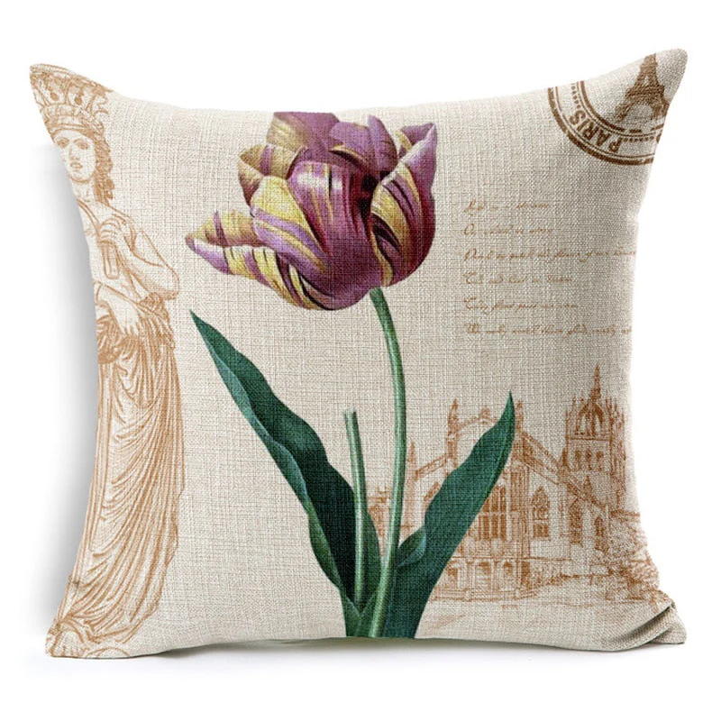 HULIANFU Retro Colorful Flowers Pillows Floral Cushion Pillowcase for Home Decorative Decoration Sofa Cushions Customized - Deanwangkt