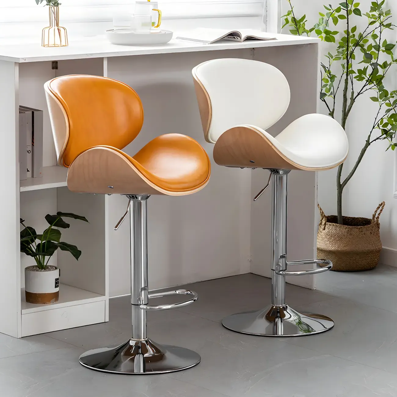 Arched Blackish Green Leather Swivel Adjustable Bar Stool