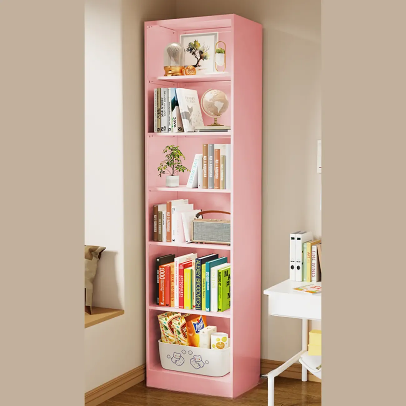 Narrow White Wooden Closed Back Tall Bookshelves