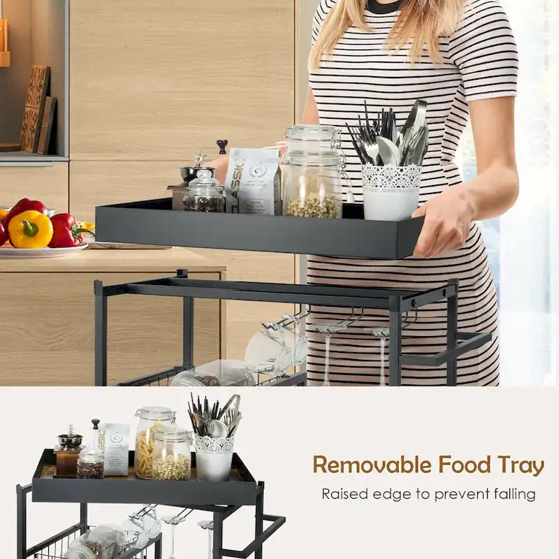 Gymax 4-Tier Kitchen Bar Cart Rolling Serving Trolley Wine Rack - See Details