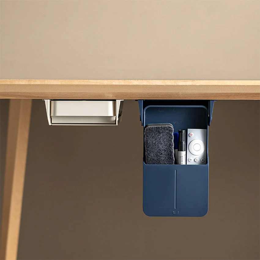 HULIANFU Under Desk Drawer Adhesive Storage Box For Office Pen Holder Hidden Sorting Box Kitchen Knife Fork Storage Tray Organizer - Deanwangkt