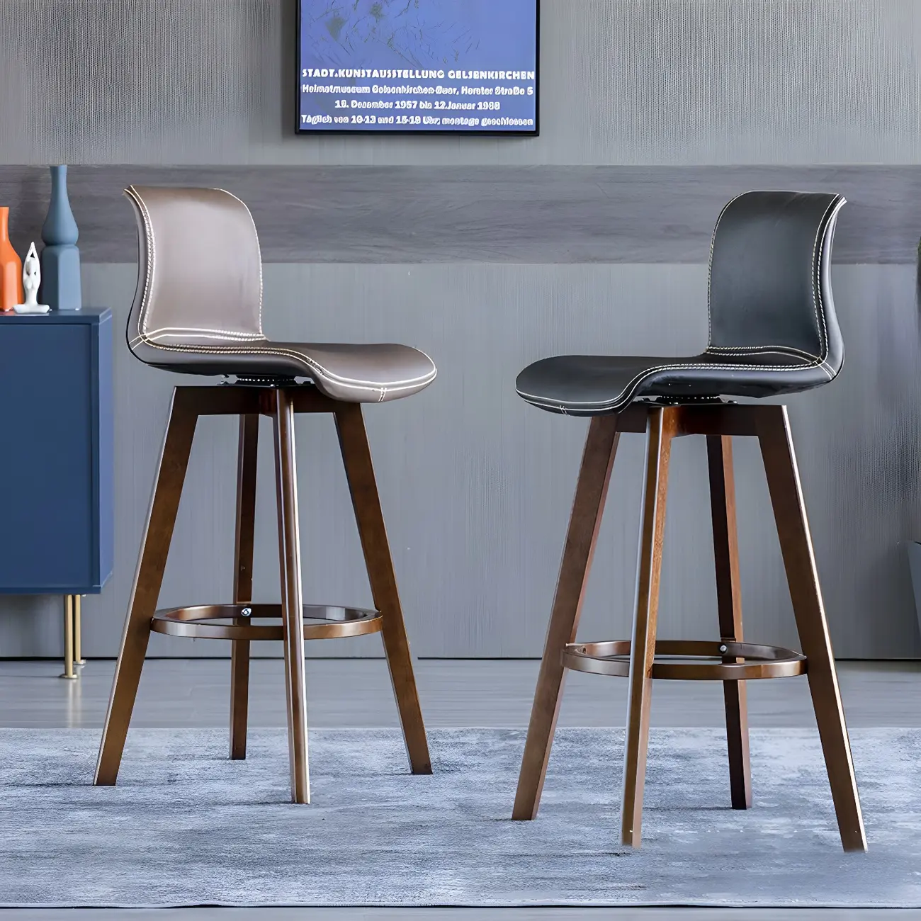 Saddle Leather Counter Height Low Back Swivel Bar Stools