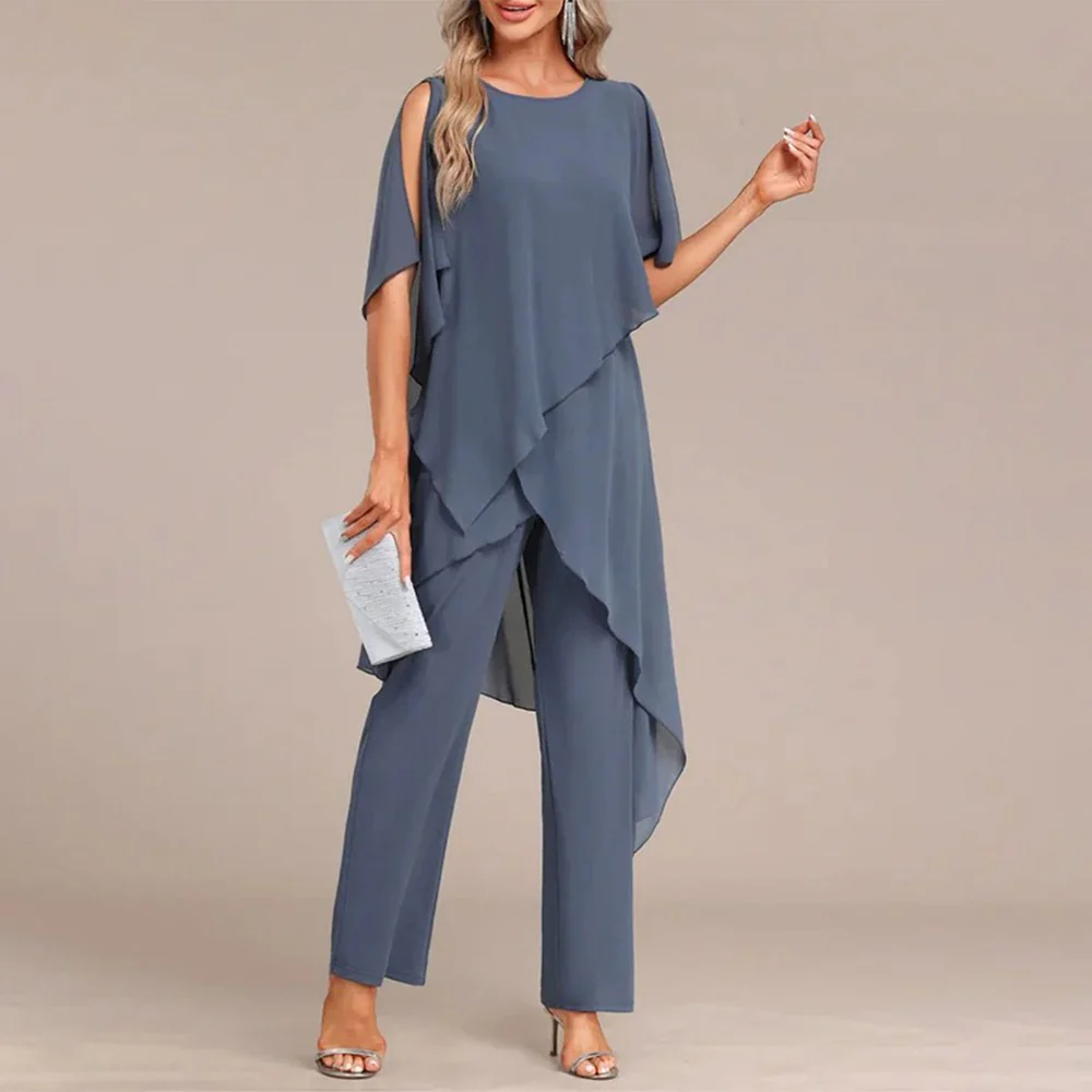 Blue Round Neck Two Piece Set