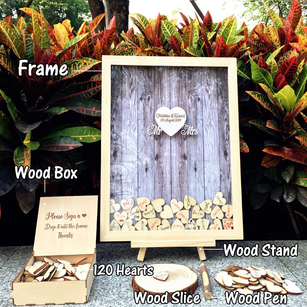 HULIANFU Wedding Guest Book Personalized Wedding Decoration Rustic Sweet Wedding Guestbook 120pcs Small Wood Hearts - Deanwangkt