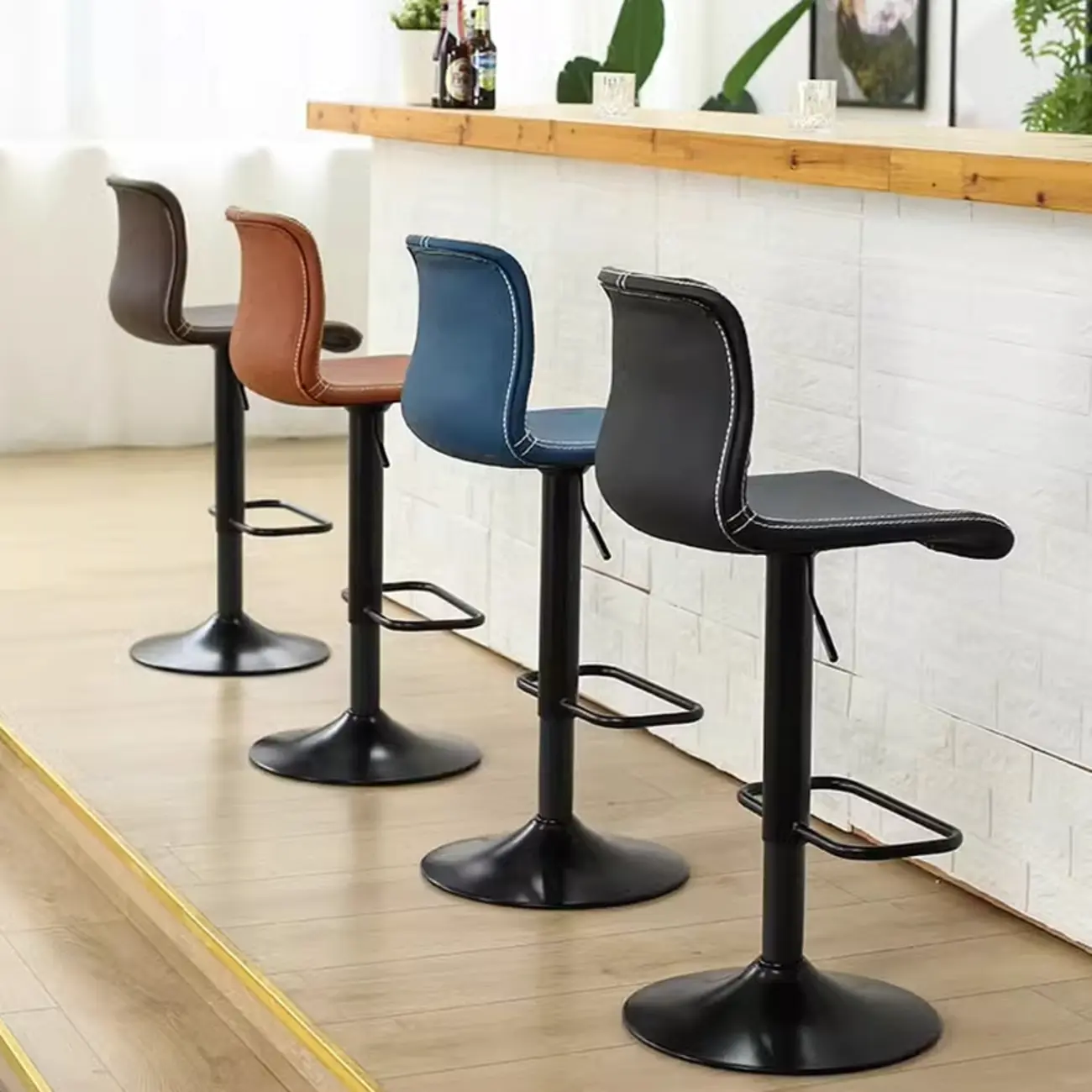 Leather Low Back Adjustable Swivel Sleek Bar Stools