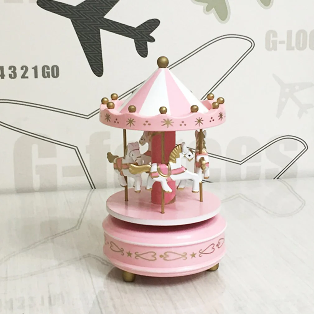 HULIANFU Merry-go-round Music Boxes Geometric Music Baby Room Decoration Gifts Unisex Wooden Christmas Horse Carousel Box Home Decor - Deanwangkt